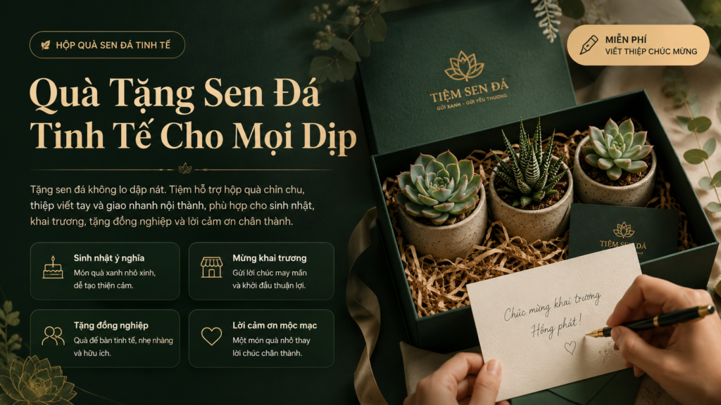 Banner chương trình ưu đãi mua combo sen đá tặng phụ kiện tại Tiệm Sen Đá